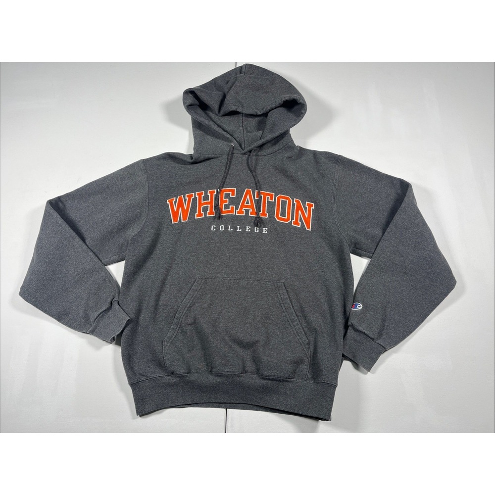 Vintage Champion Wheaton College Sweatshirt Gray Hoodie Pullover Size S